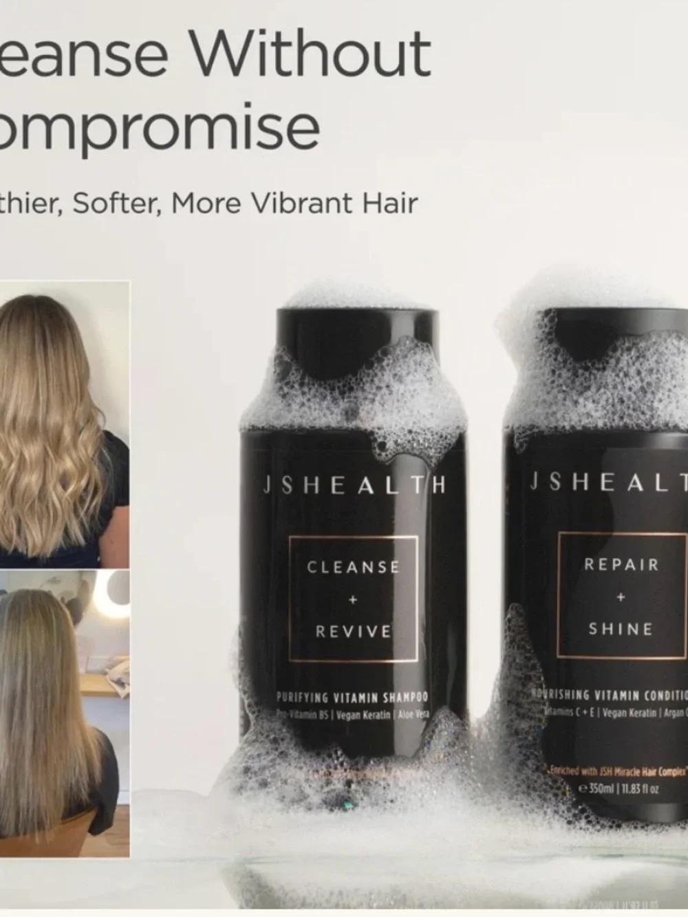Cleanse + Revive Shampoo & Repair + Shine Conditioner — Black